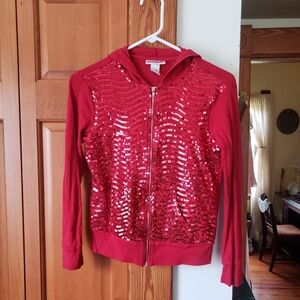 Girls L.A. Kitty Large 10/12 Red Sequin Zip-Up Hooded Jacket W Pockets